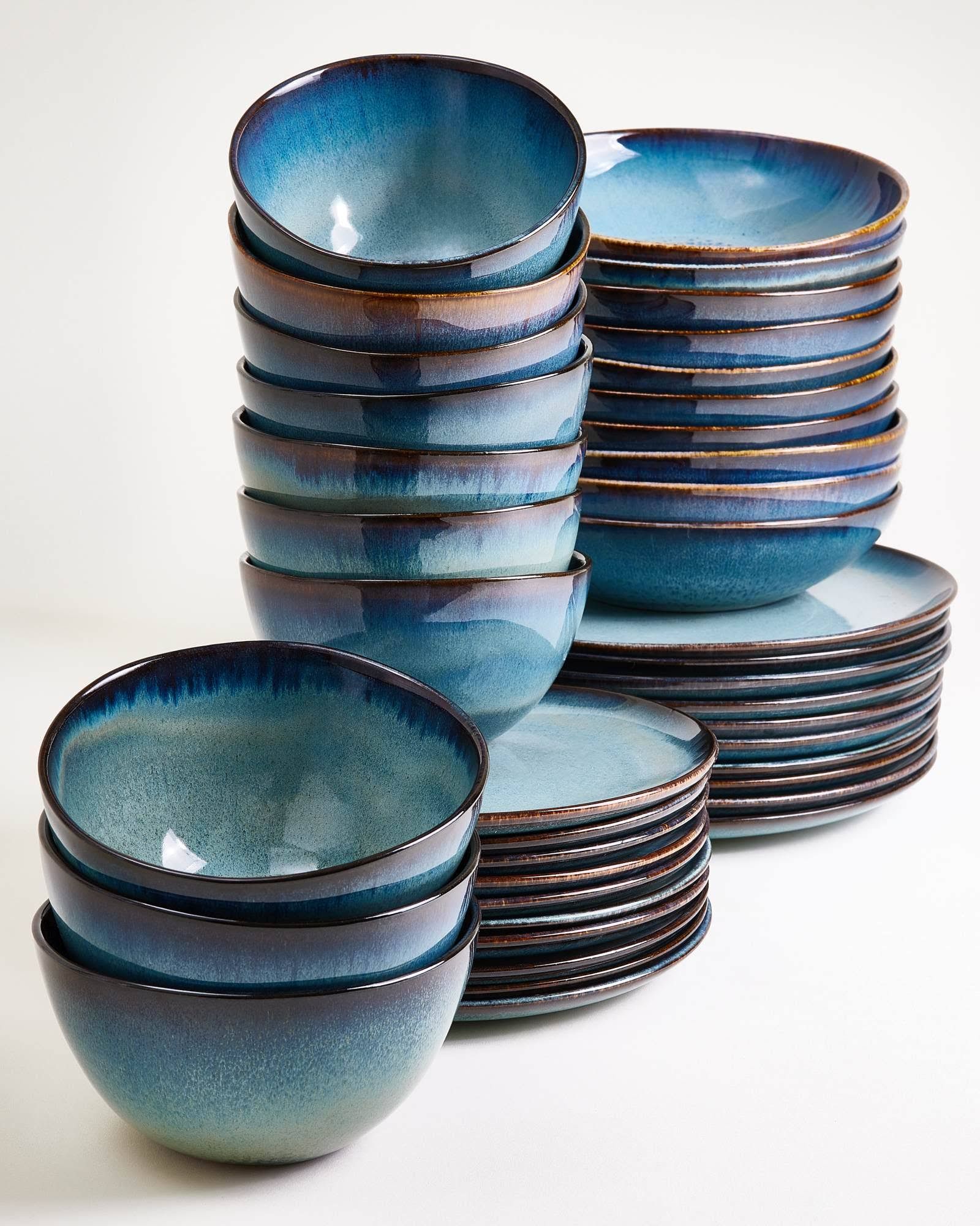 motel a miio Keramik Geschirr-Set 40-teilig grün/blau Madeira