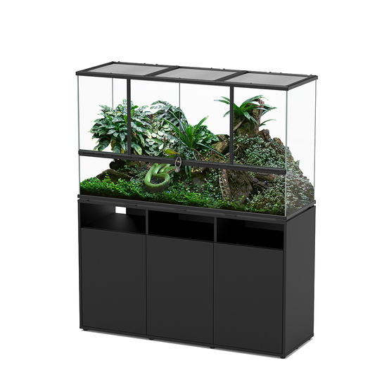 Terrarium et Meuble avec portes Noir L.132xP.45xH.75cm