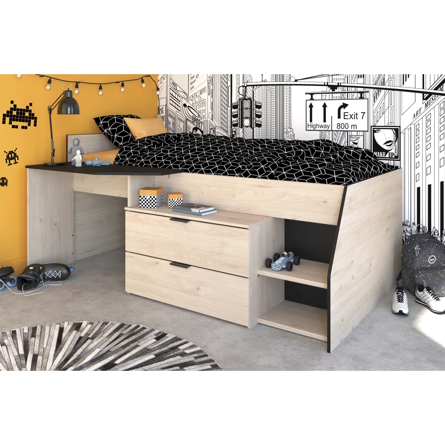 Parisot Multifunktions Hochbett Milky 2 Industrial Style  Eiche Jackson Eiche Jackson