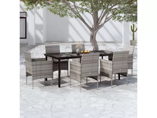 Ensemble à manger de jardin coussins 7pcs Gris et noir