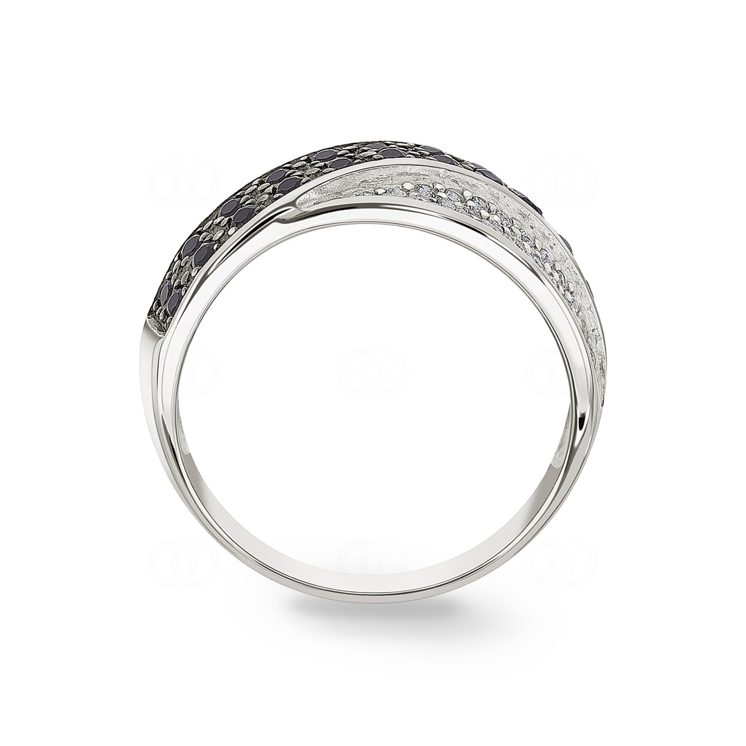 Damenring 925 Silber rhodiniert mit Zirkonia schwarz / weiss