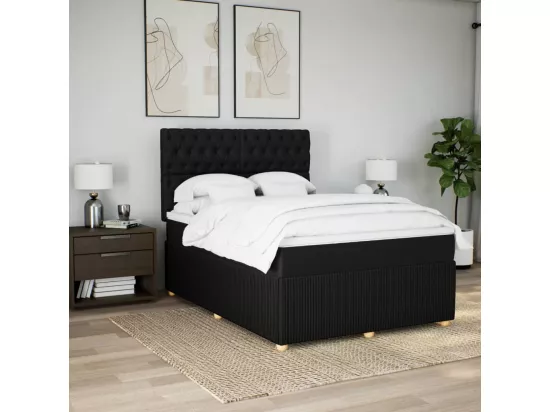 Sommier à lattes de lit avec matelas Noir 160x200 cm Tissu
