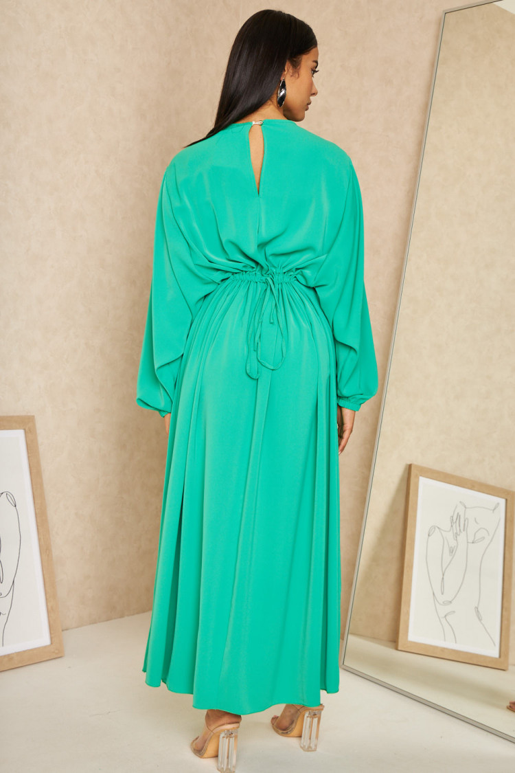 Robe longue avec cordon de serrage à la taille verte