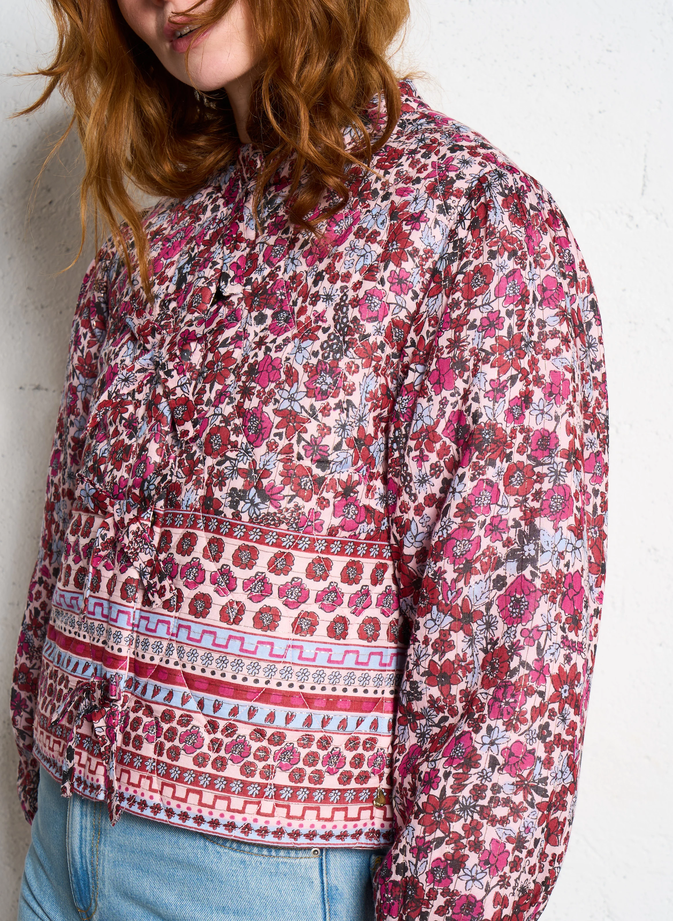 PATTY - Veste droite en coton mélangé imprimé | Rouge