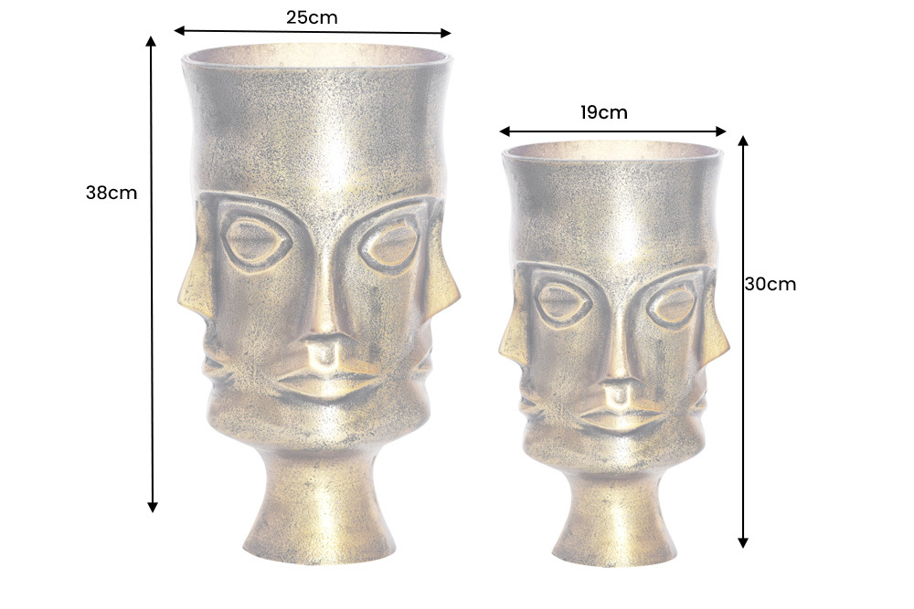Handgefertigtes 2er Set Vasen FACE 40cm messing antik Metall Blumentöpfe