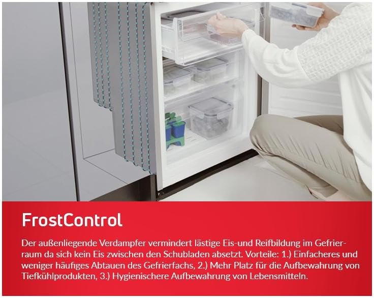 Amica KGCL 387 150 S Kühl-Gefrierkombination/Schwarze Edelstahloptik / 176cm Höhe/elektr. Steuerung/weniger Abtauen dank FrostControl/VitControl Schublade