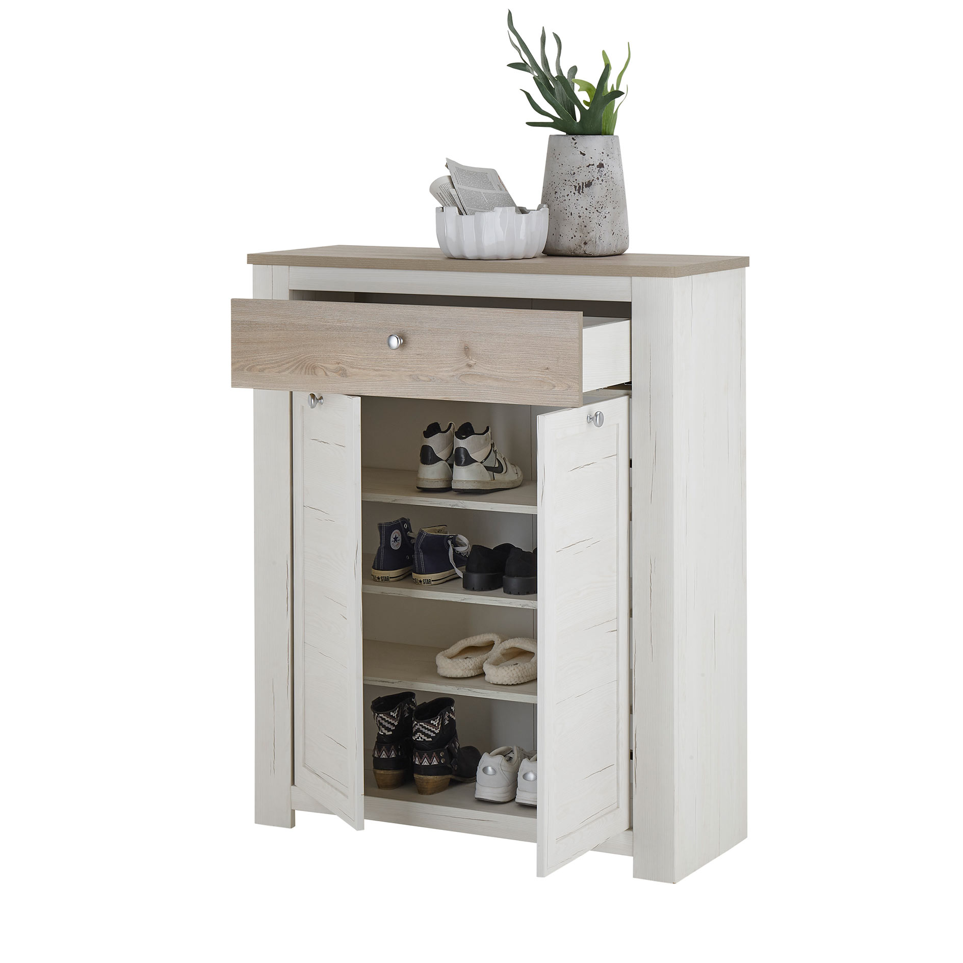 Schuhkommode - Pinie weiß-Eiche Nelson - ein Schubkasten - 98 cm