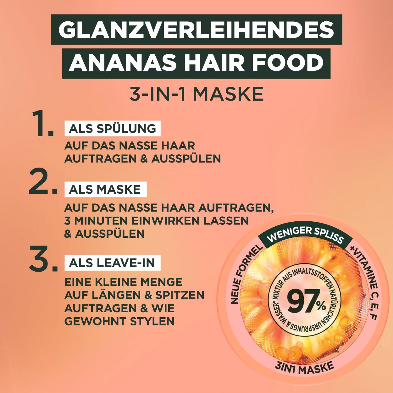 FRUCTIS Hair Food 3in1 Maske glanzverleihende Ananas 400 ml