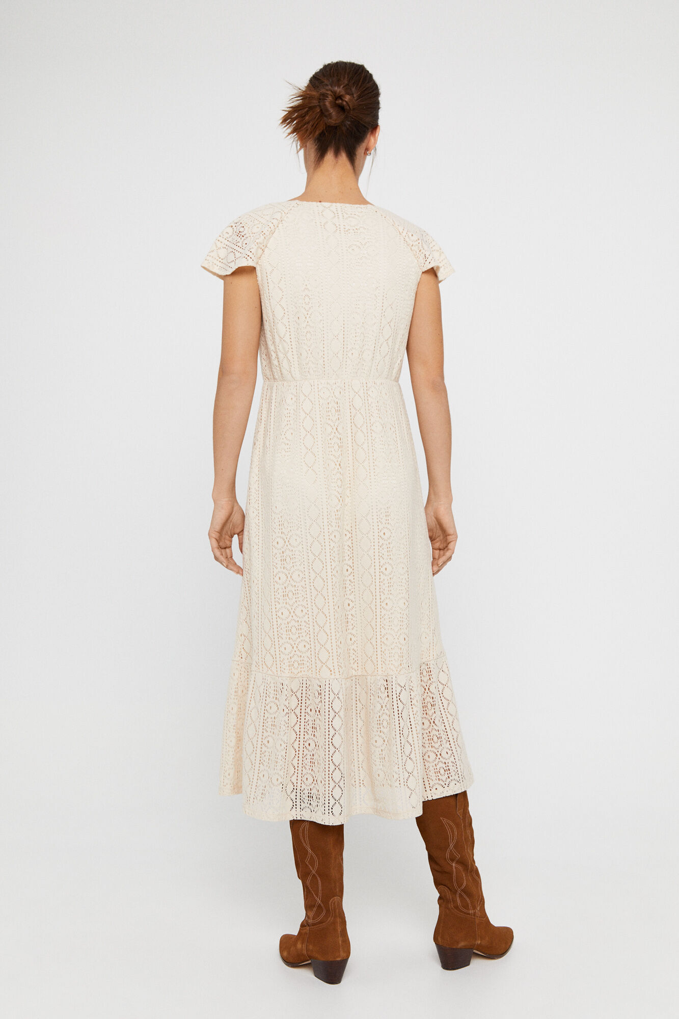 Vestido de malha vazada - Marfim