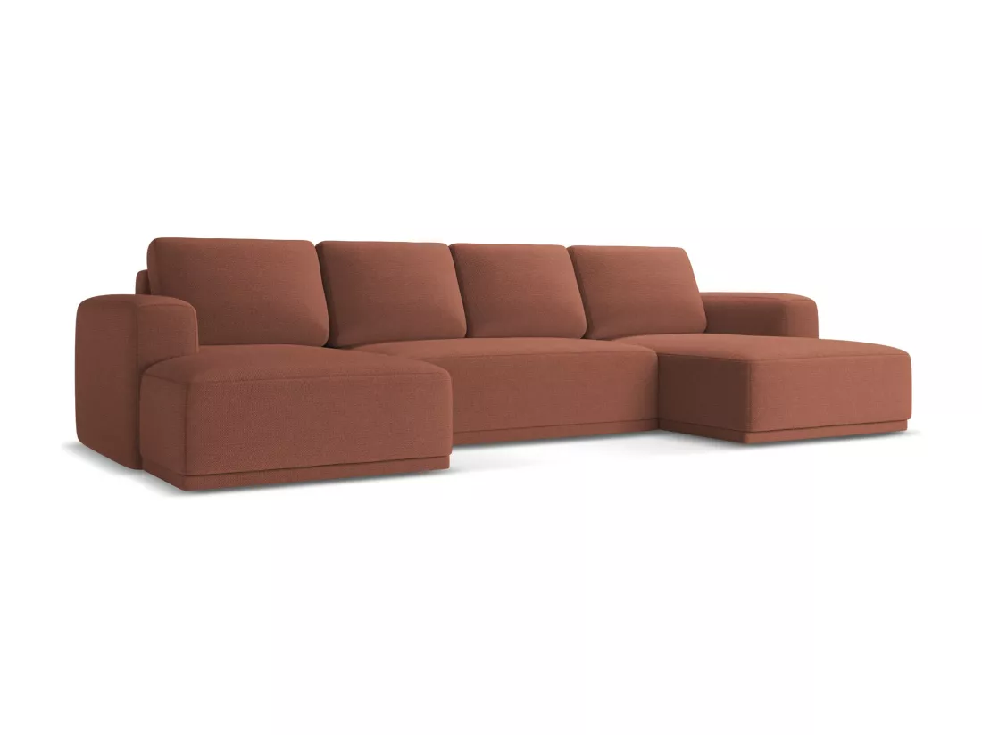 Canapé d'angle panoramique convertible en tissu chenille - rose sourd - KAILA
