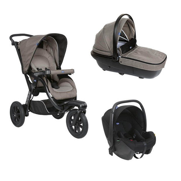 Poussette Trio Activ3 + Nacelle activ3 Dark Beige + Siège -auto KORY I-size - CHICCO