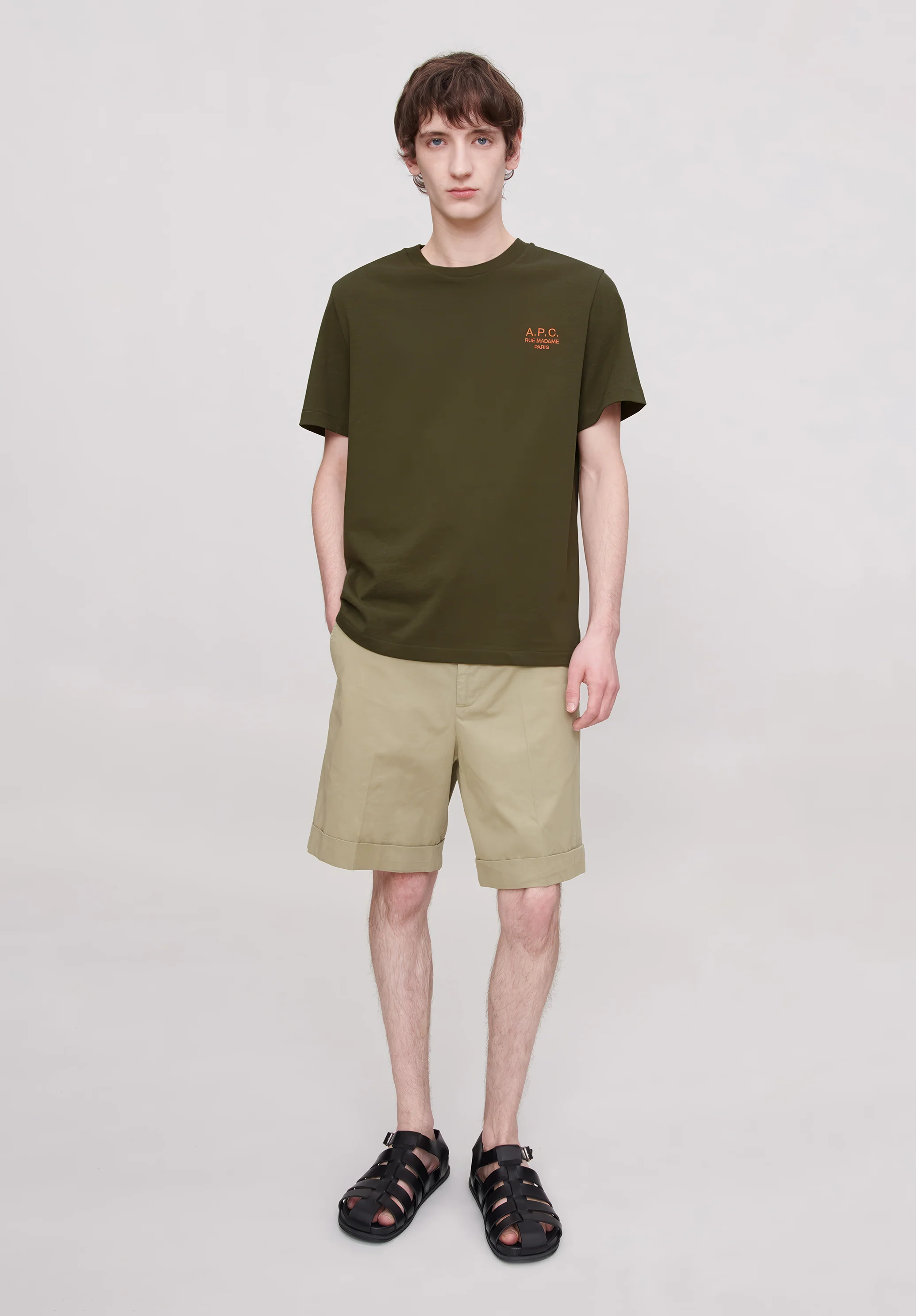 t-shirt standard rue madame GOTS - Kaki chine/rouge
