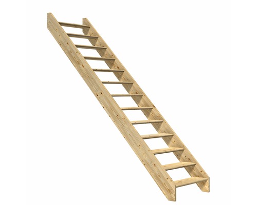 Pertura Elenie trapboom, massief sparrenhout, onbehandeld, recht, 83,5 cm, 14 treden / 15 stootborden