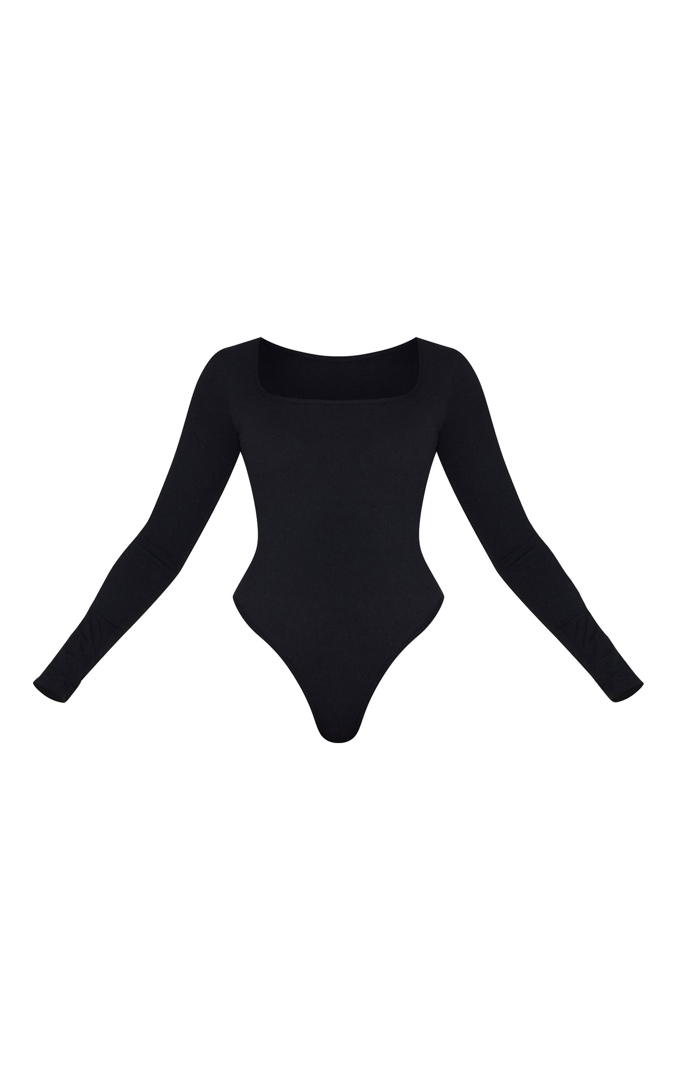 Noir Body Moulant À Manches Longues Et Encolure Carrée Avec Soutien-gorge Intégré Shape