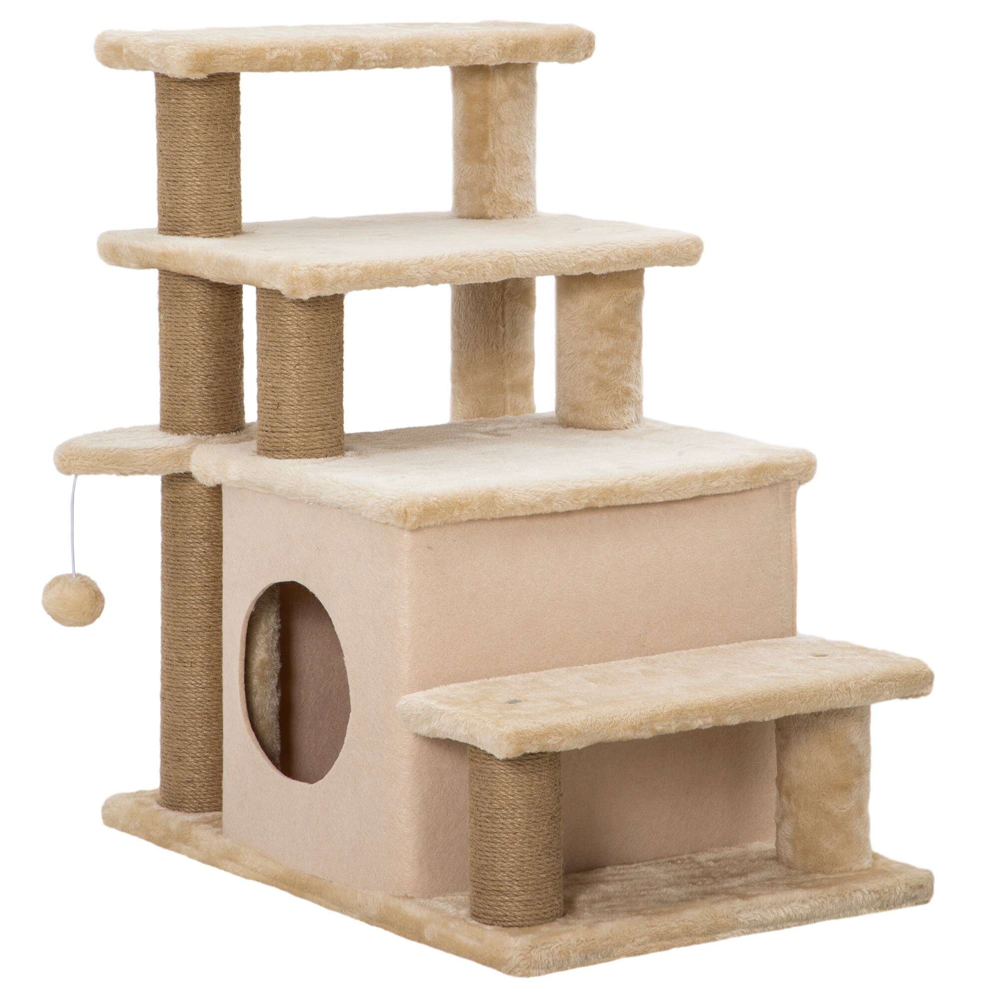 PawHut Hundetreppe mit Hütte beige 60L x 40B x 66H cm