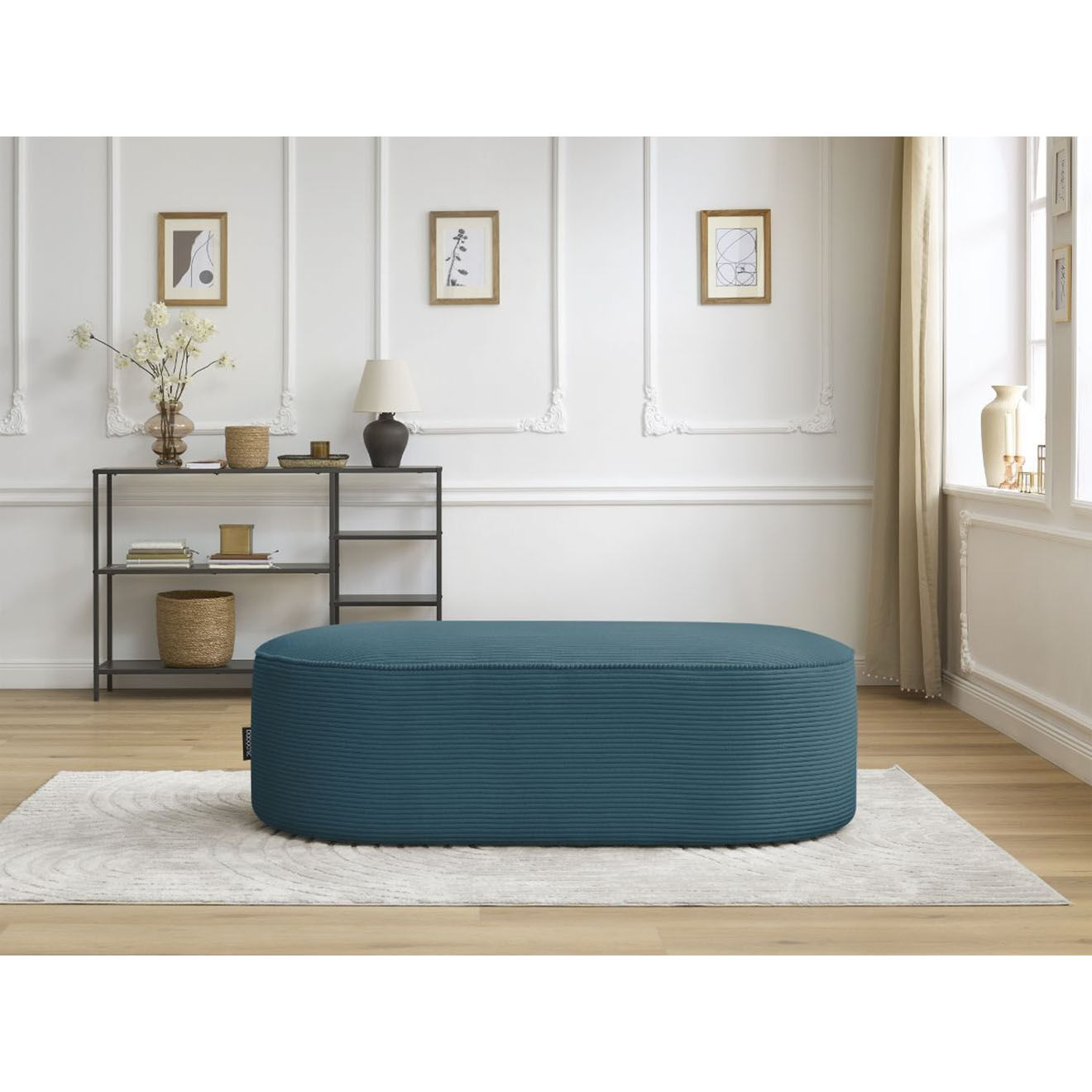 Bobochic Pouf pour canapé modulable en Velours côtelé Rousseau bleu foncé - 140x70x45 cm