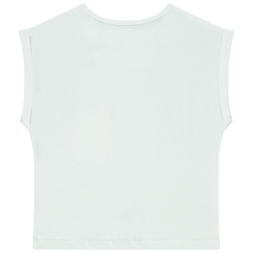 T-shirt forme boîte manches courtes print fantaisie fluo pour fille - Blanc