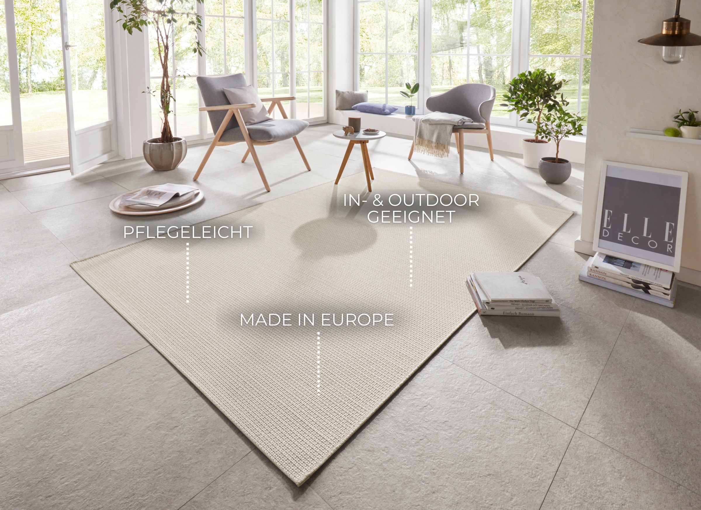 ELLE DECORATION Teppich »Millau« rechteckig 4 mm Höhe Flachgewebe, In-& Outdoor, Modern, Terrasse, Balkon, Wohnzimmer