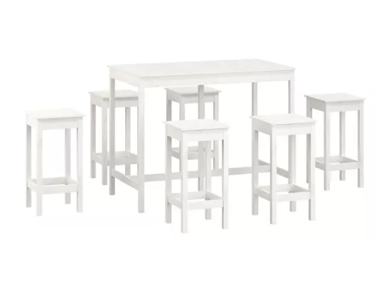 Ensemble de bar 7 pcs Blanc Bois de pin massif