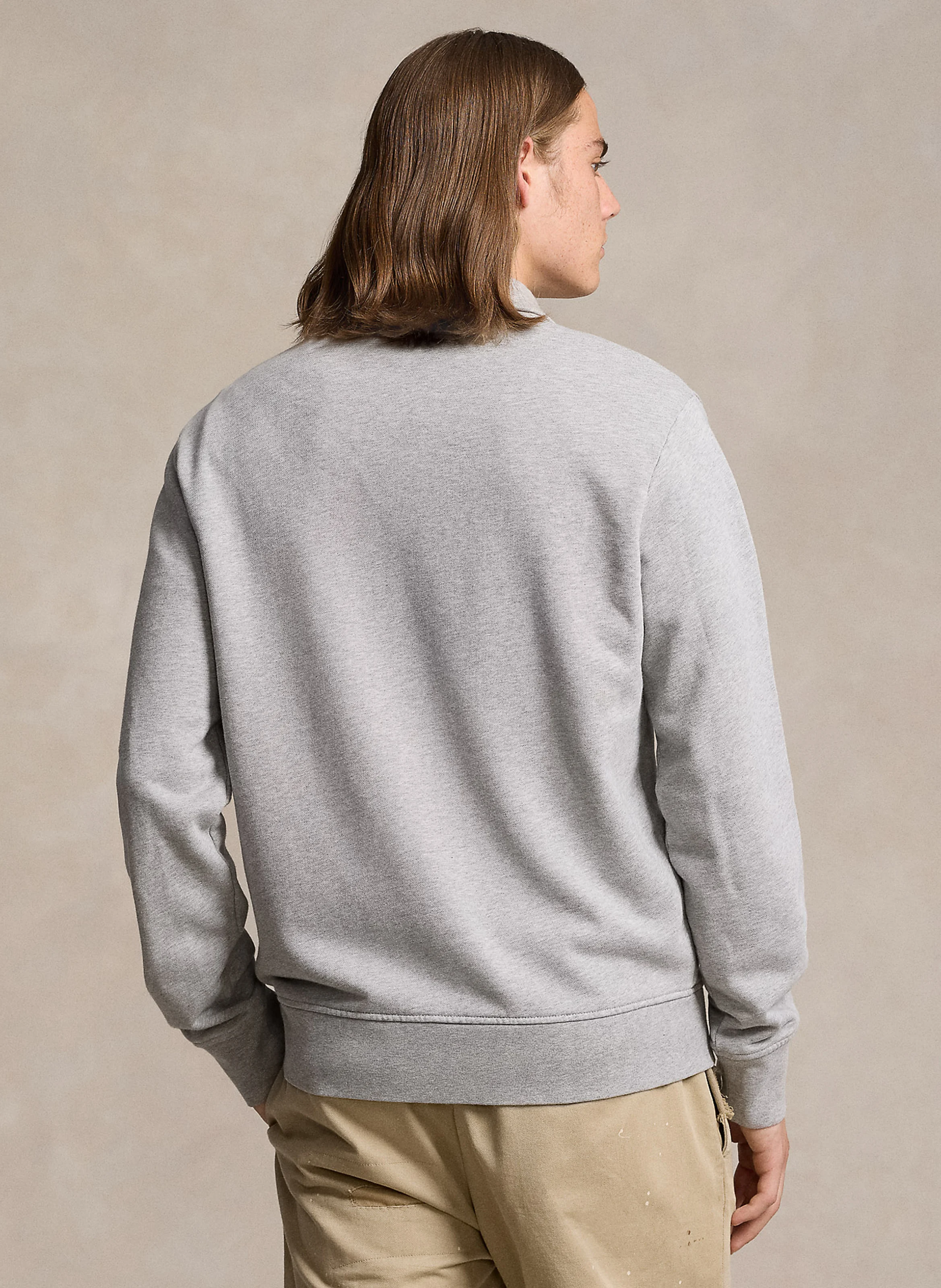 Sweat col polo zippé en coton| Gris