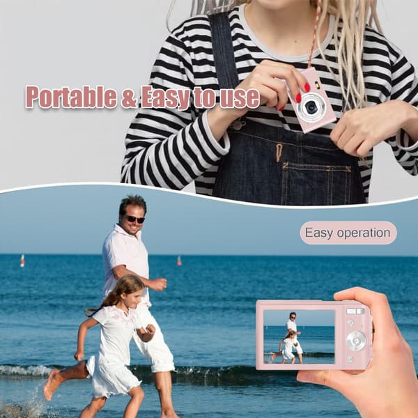 INF Digitalkamera med 48 MP, HD 1080p, 16x zoom, minnekort