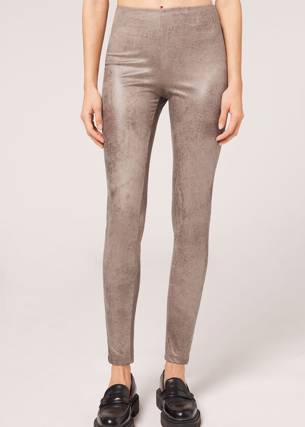 Leggings de camurça com efeito vintage