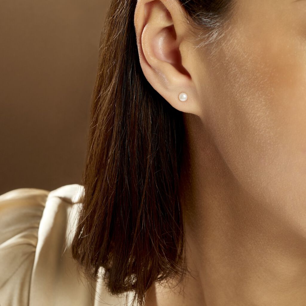 Boucles D'oreilles Puces Kesya Nacres Bouton Or Jaune Perle De Culture