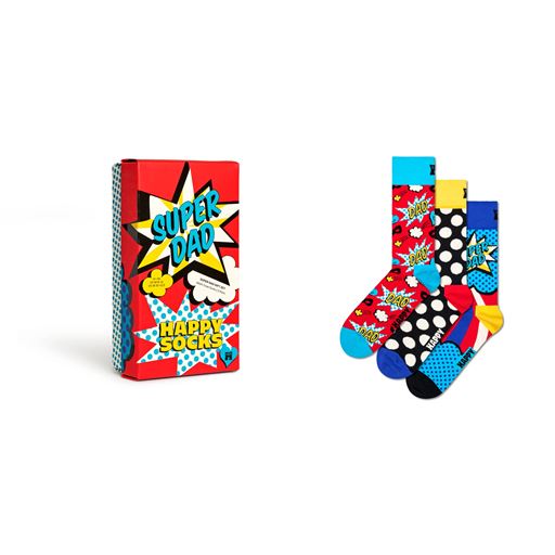 Happy Socks Super Dad Gaveæske 3-pak Strømper, Red, 41-46