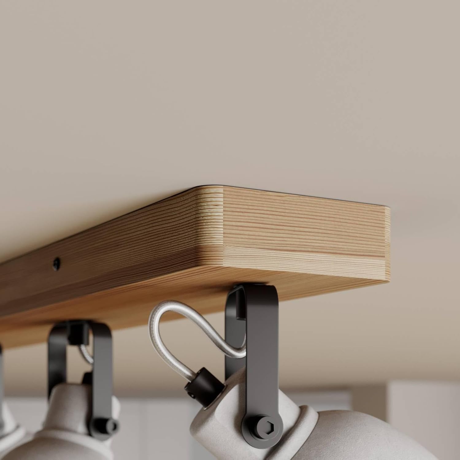 Lindby Deckenlampe Beton Kiefernholz, Deckenstrahler drehbar schwenkbar Spotbalken 4x GU10 ohne Leuchtmittel Strahler Spot Deckenleuchte Küche