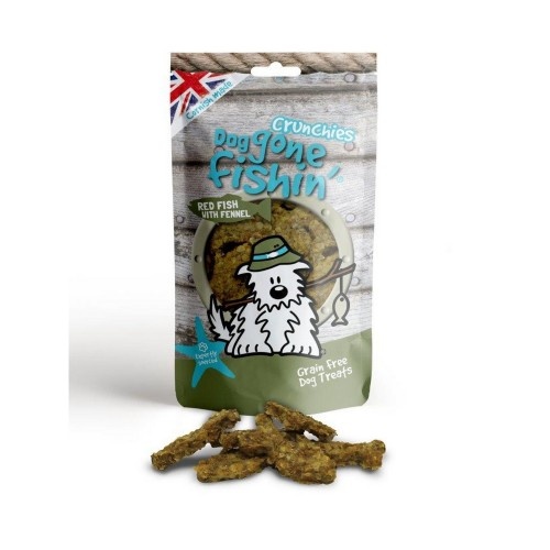Petiscos para cães com peixe-vermelho e erva-doce, sabor natural.