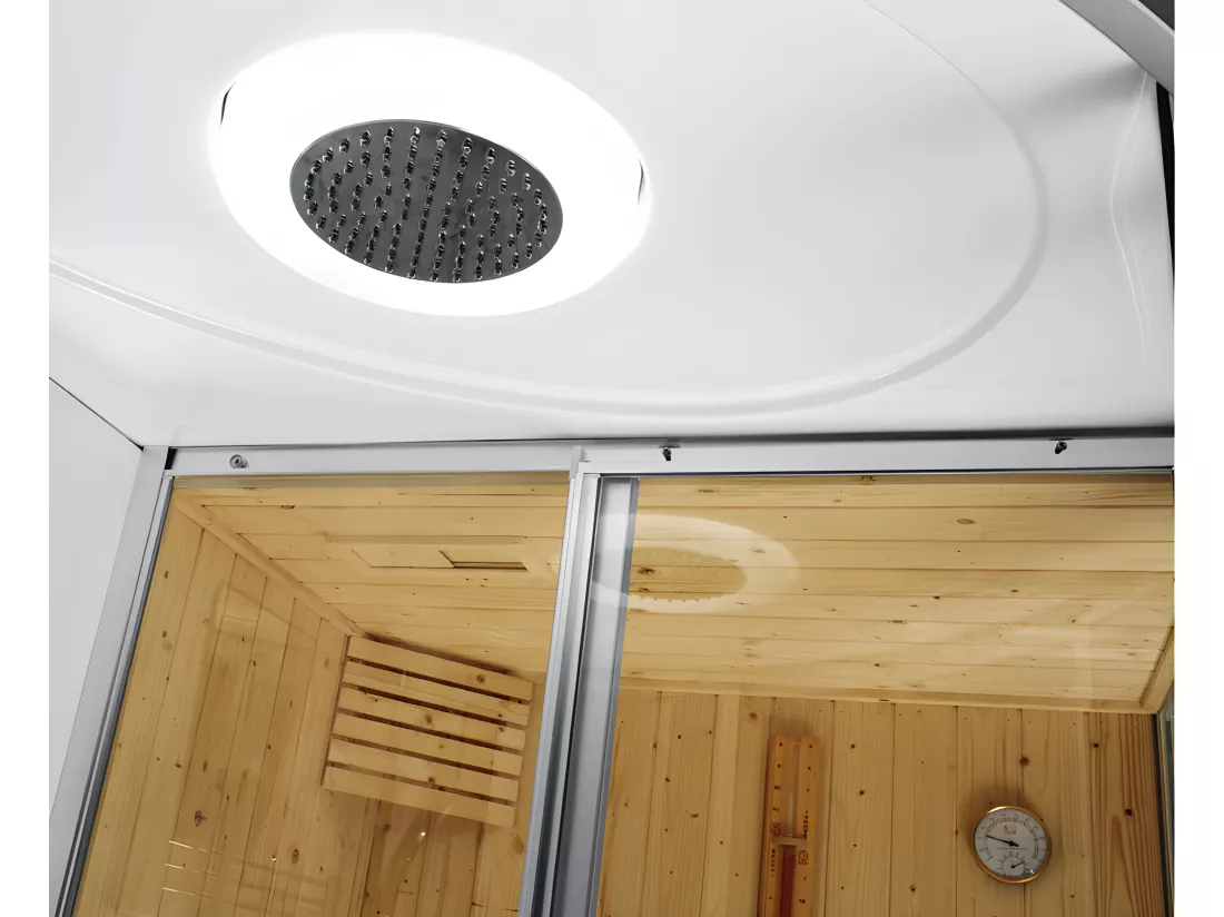 Cabine de douche intégrale d'angle HAUMEA fonction Hammam et Sauna- l157xP110xH215cm - Angle gauche