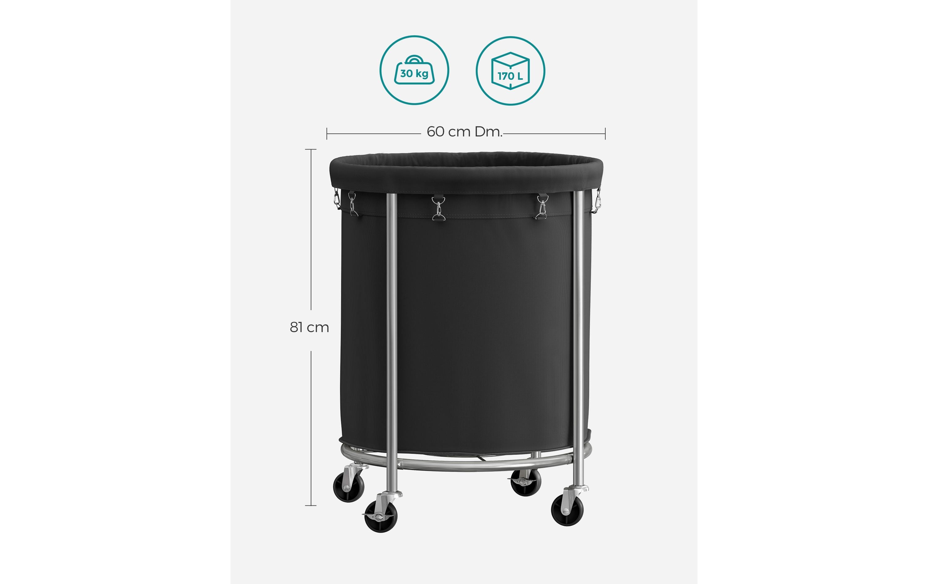 Wäschekorb auf Rollen 48 l, Schwarz/SilberWäschesammler