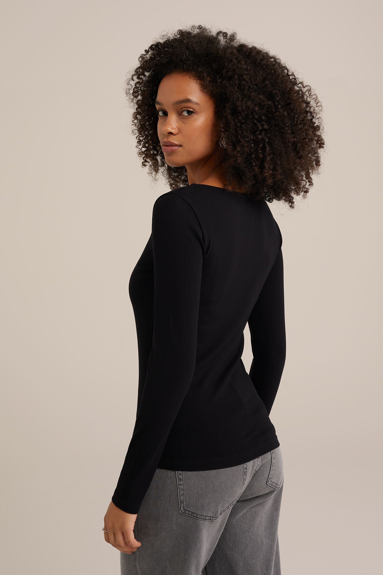 geribd T-shirt WE Fashion Zwart