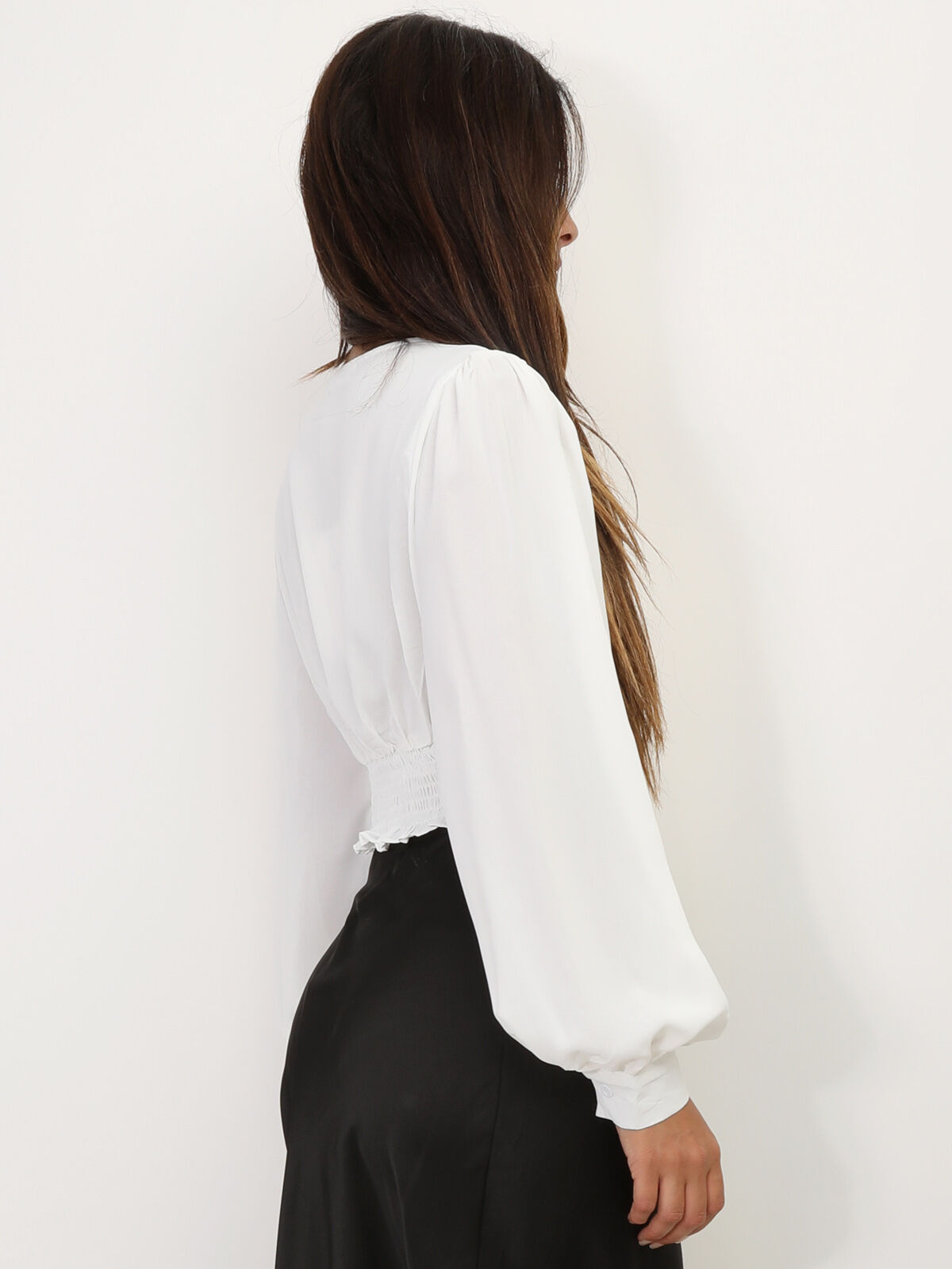 Blouse courte à manches ballons- Blanc