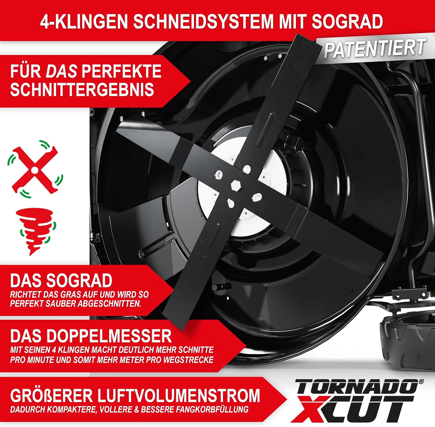5IN1 Rasenmäher Benzin - 6,5 PS - mit 4 Klingenschneidsystem & Sograd – 4 Takt Motor – 196 cm³ Hubraum – 51 cm Schnittbreite – 60L Fangkorb – Radantrieb – Benzin Rasenmäher mit Seitenauswurf