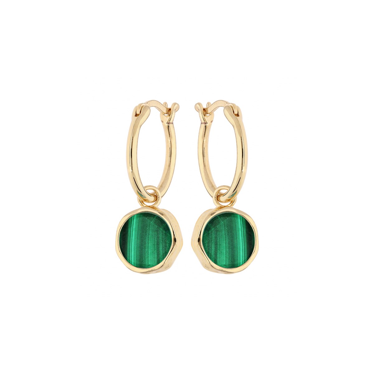 Créoles Malachite véritable - Plaqué or