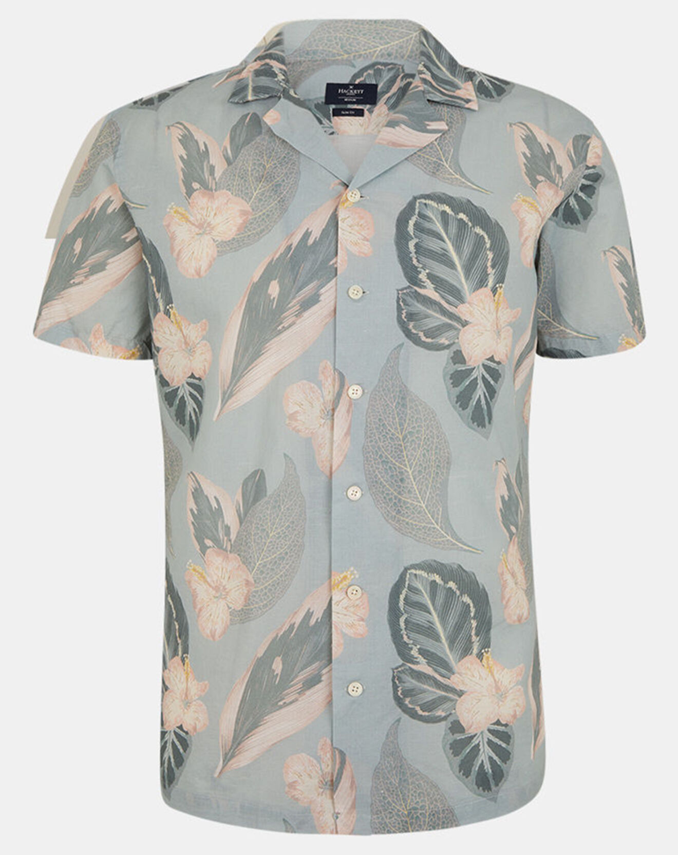 Hackett London Chemise en Lin mélangé Bowling  à imprimé tropical vert clair