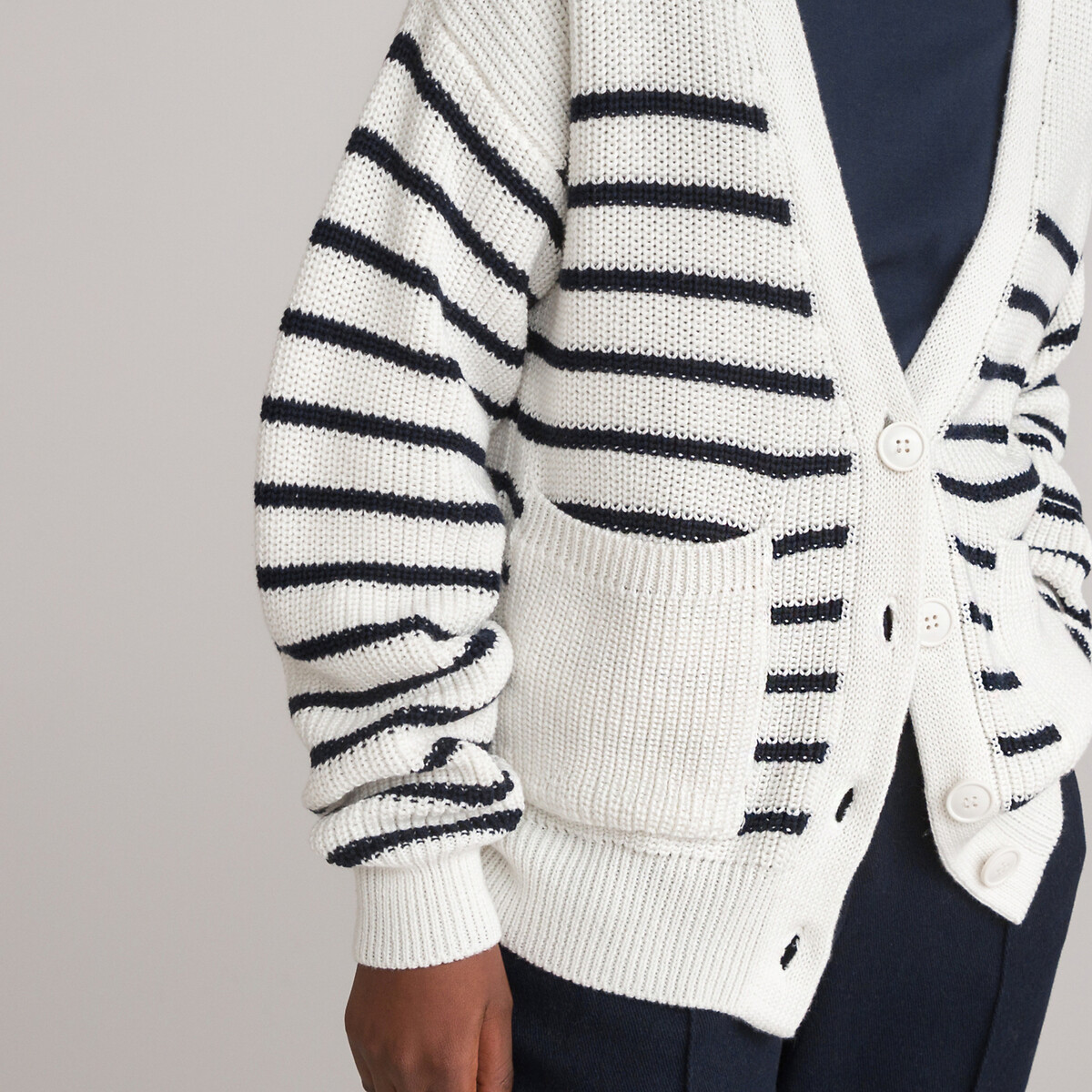LA REDOUTE COLLECTIONS<br>Cardigã de malha, estilo náutico, em mistura de algodão