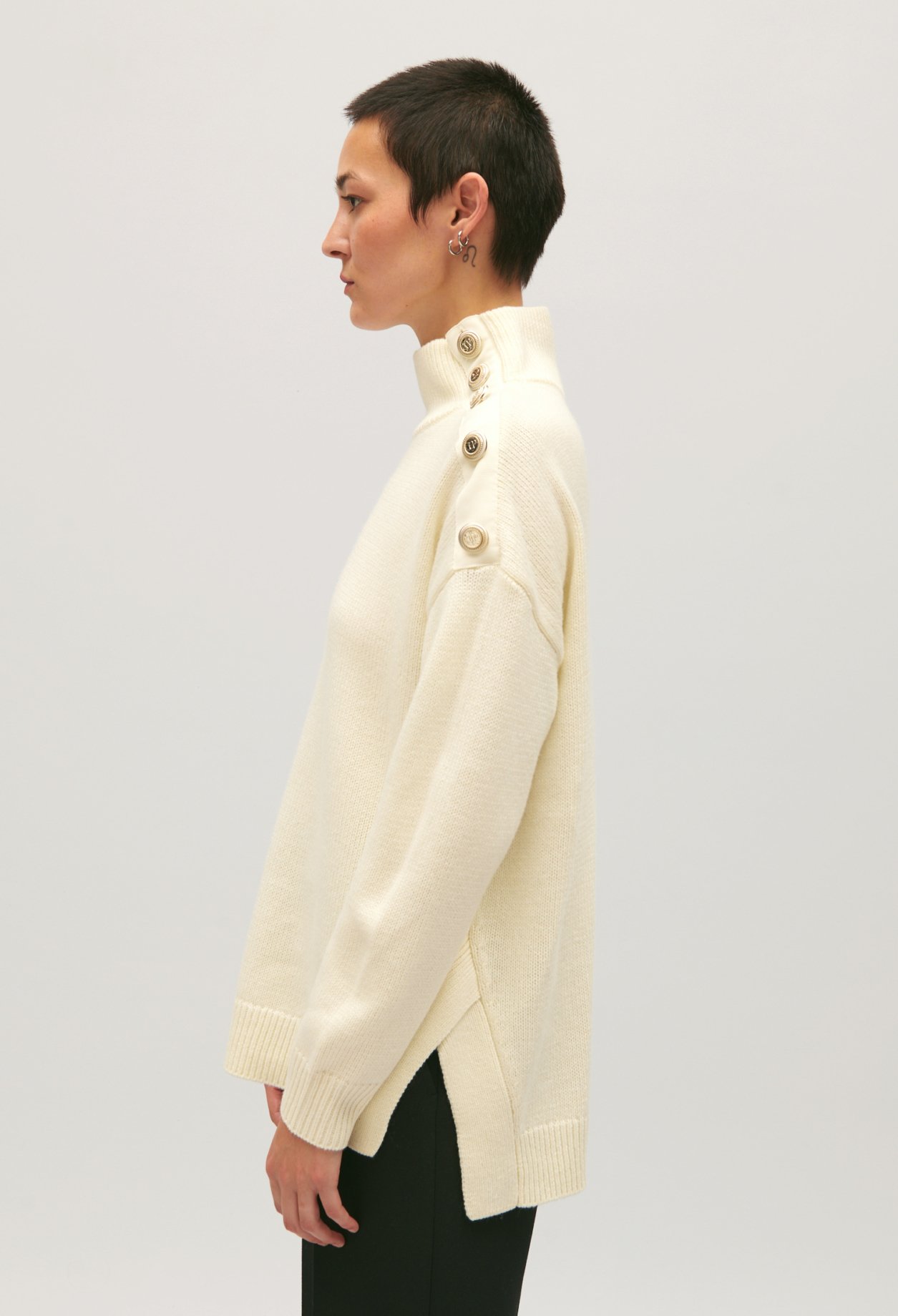 Pull col montant laine ecru