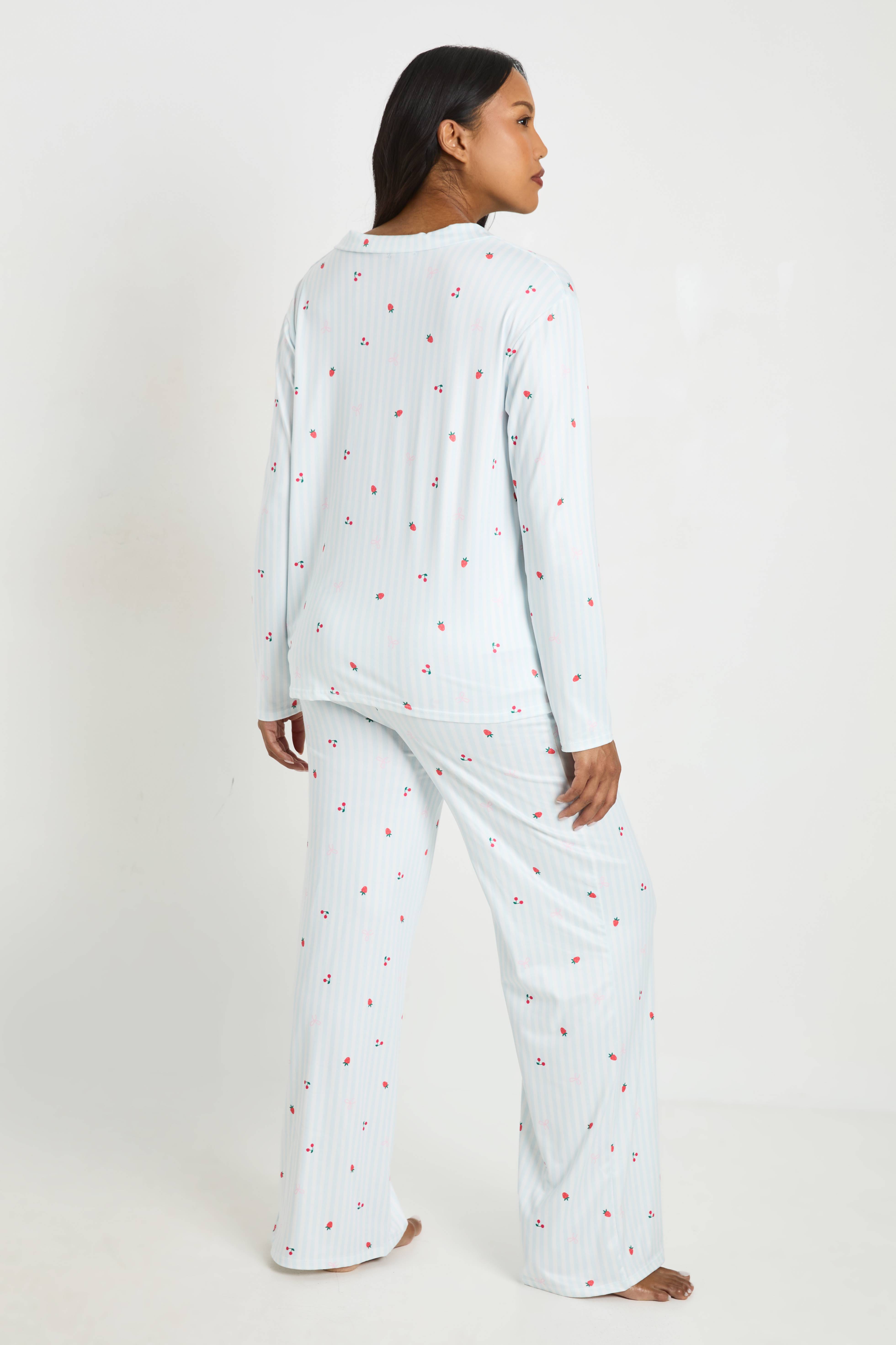 boohoo Ensemble Pyjama De Maternité À Manches Longues Chemise Et Pantalon À Rayures Et Imprimé Fruits