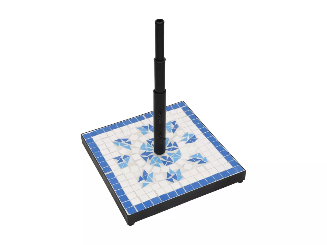 Base de parasol bleu et blanc carré 12 kg