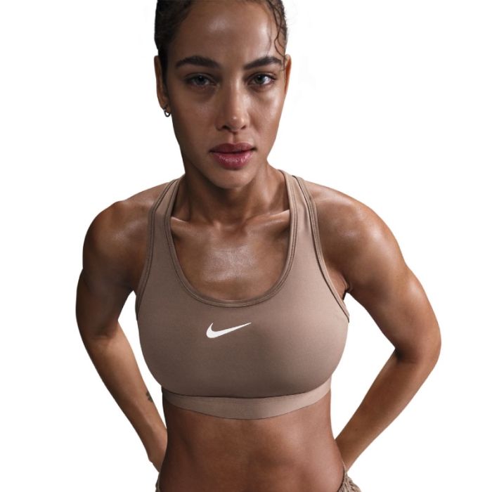 Nike Dame BH Swoosh Medium Support Bra Brun
