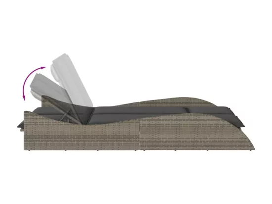Chaise longue avec coussins gris 114x205x73 cm résine tressée