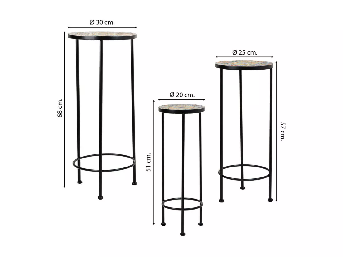 Ensemble de 3 supports en mosaïque et métal noirs