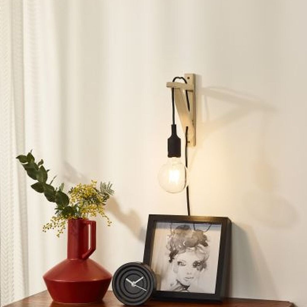 Wandlamp Fix wall, hout, met schakelaar, zwart