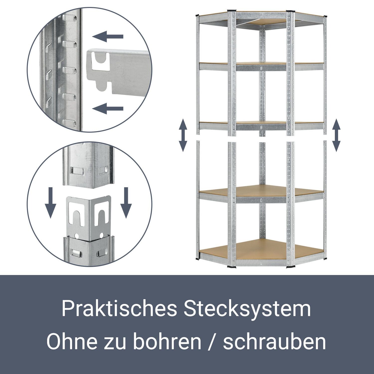 Juskys Lageregal Corner Basic 180 x 70 x 40-70 cm | 875 kg | 5 Böden | Schwerlastregal Metall