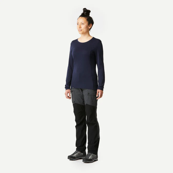 Decathlon Forclaz - Camiseta feminina de manga comprida Forclaz MT500 em lã merino - BORDÔ
