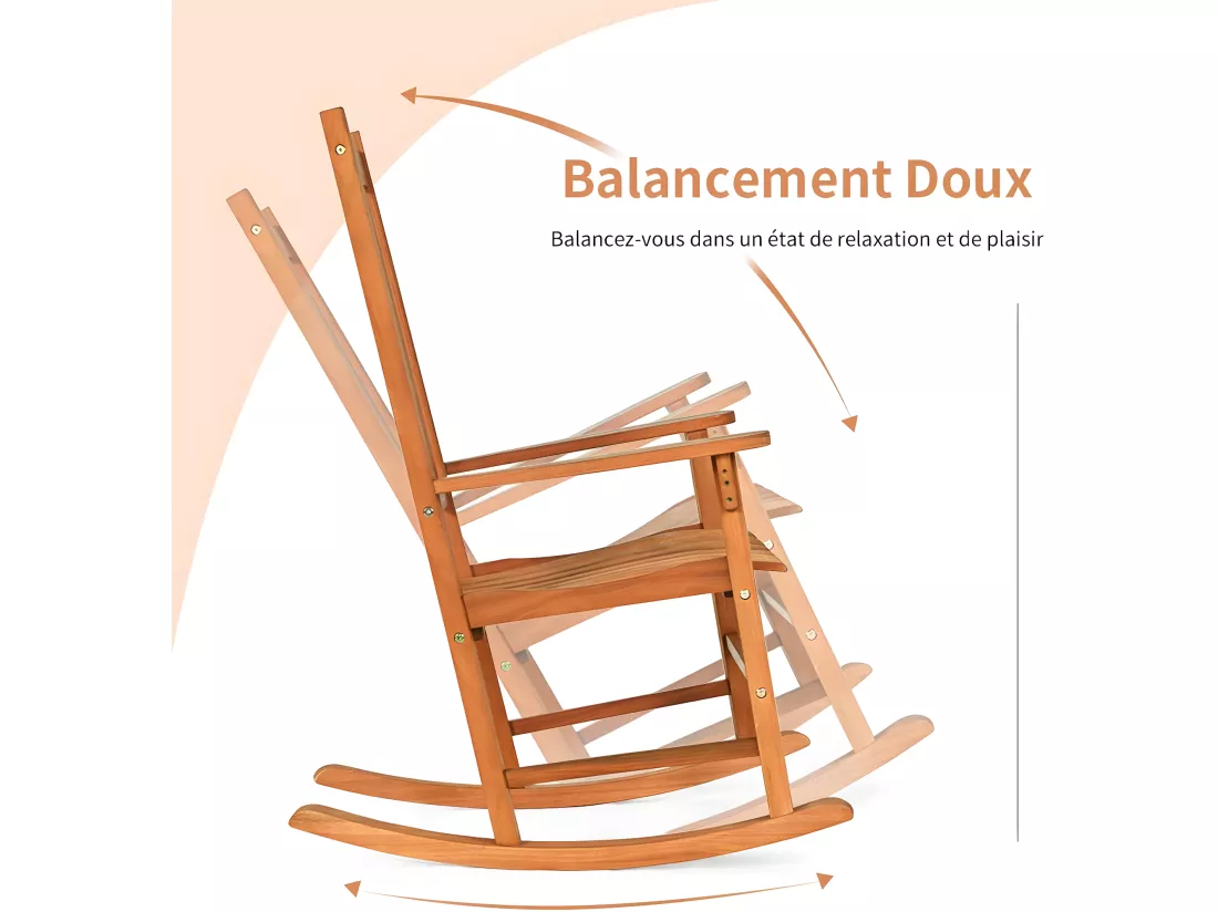 Ensemble de Jardin 3 Pièces, Table et 2 Chaises à Bascule en Bois d’Eucalyptus, Salon de Jardin pour Balcon, Terrasse