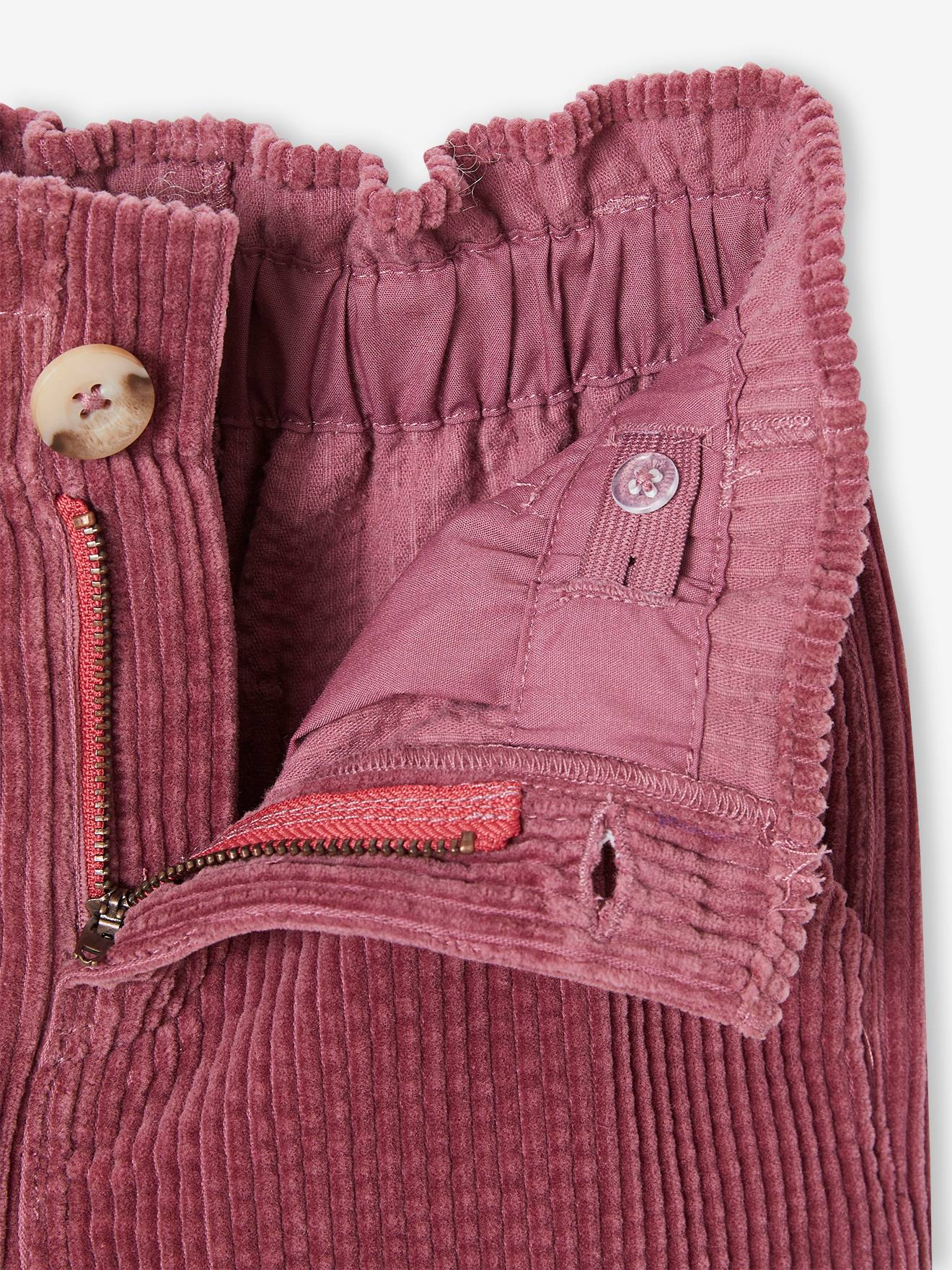 Calças de veludo cotelê lilás com pernas largas e modelagem paperbag para meninas