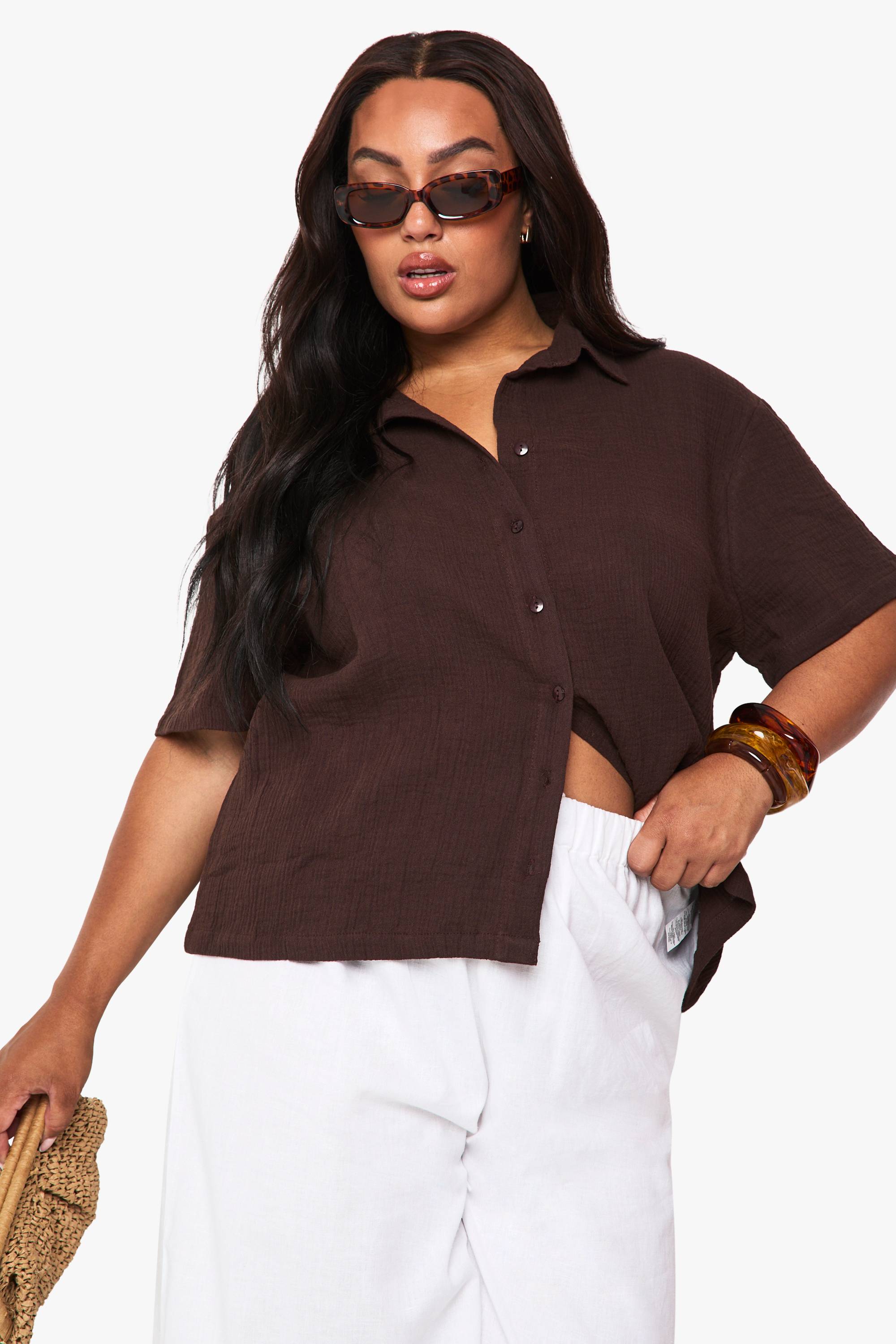 boohoo Chemise à manches courtes en étamine Plus